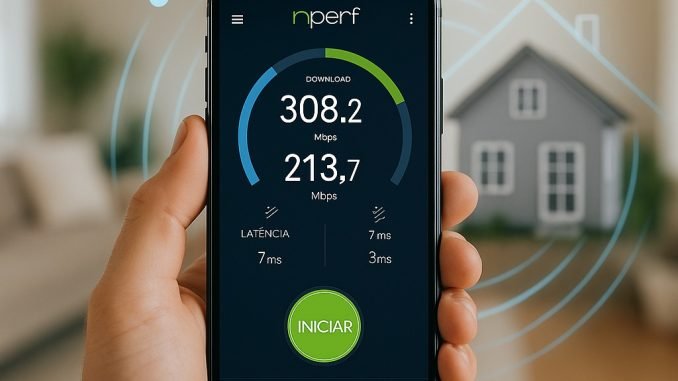 a hand holding a phone with a screen showing a house and wifi