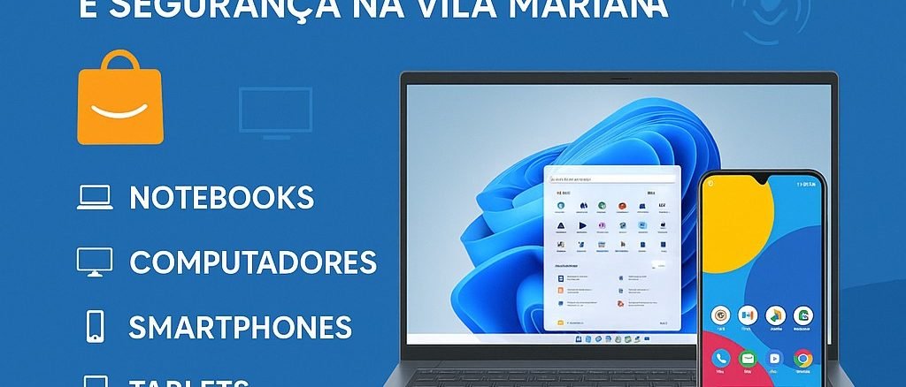 a laptop and phone on a blue background