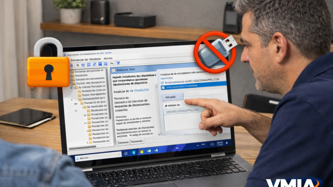 Configuração de bloqueio de dispositivo USB por ID no Windows 11 em ambiente técnico