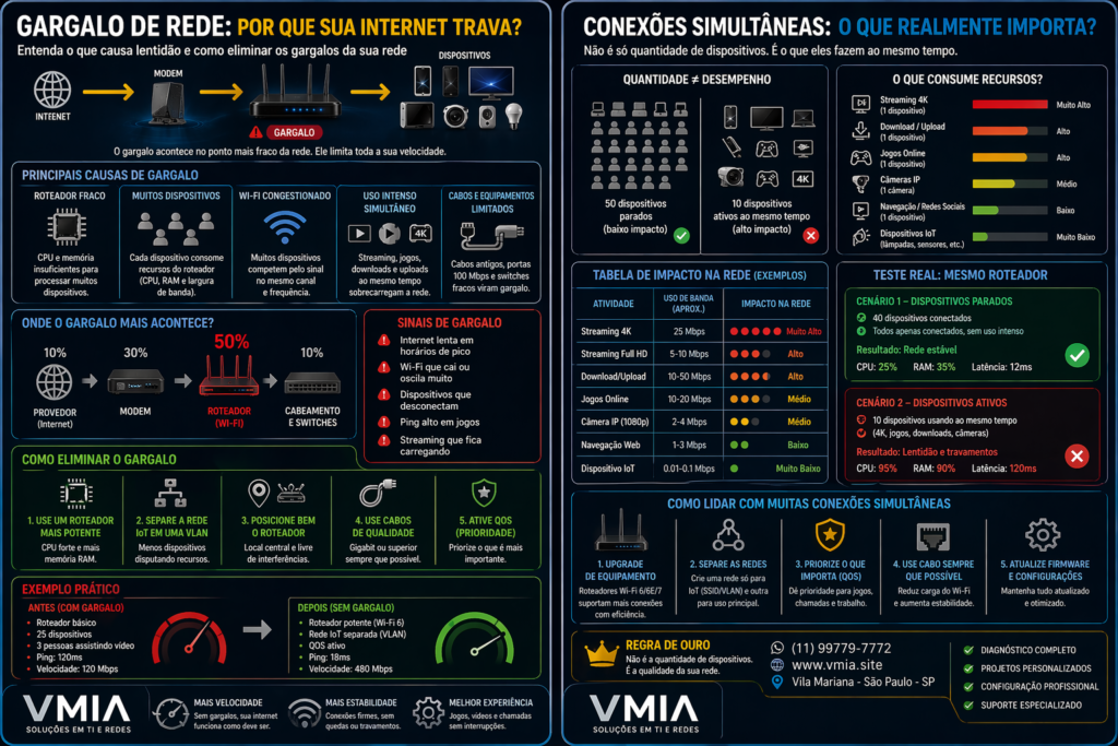 Infográfico Mostrando Gargalo De Rede Explicando Por Que A Internet Trava Com Muitos Dispositivos E Como Resolver