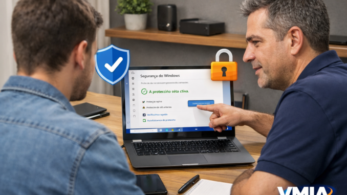 Antivírus Microsoft Defender ativo protegendo computador Windows 11 em ambiente doméstico