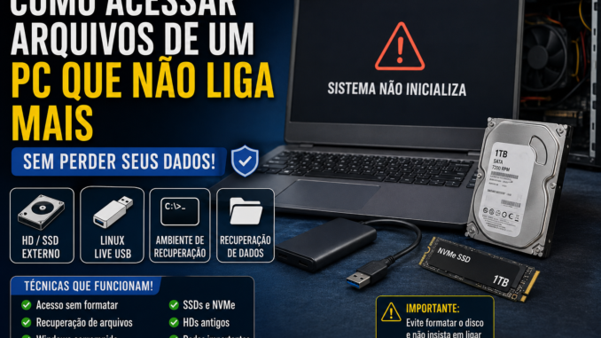 Como acessar arquivos de um PC que não liga mais usando SSD externo, Linux Live USB e recuperação de dados sem perder arquivos