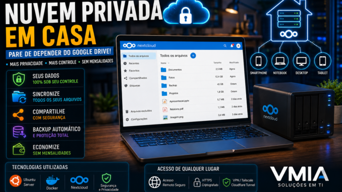 Servidor doméstico com Nextcloud criando uma nuvem privada em casa usando Docker e Ubuntu Server