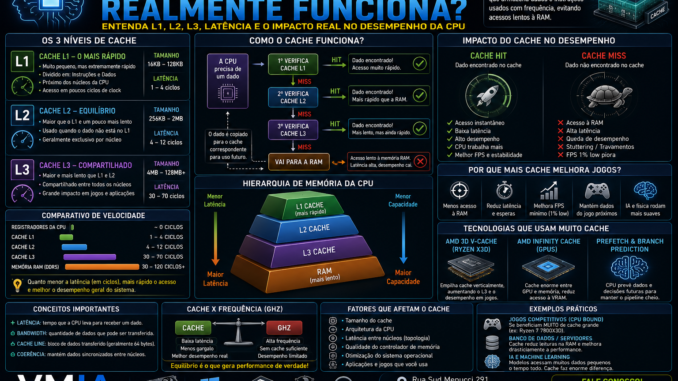 Infográfico VMIA explicando como funciona o cache L1, L2 e L3 do processador