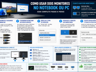 Guia Completo Da Vmia Mostrando Como Usar Dois Monitores No Notebook Ou Pc, Incluindo Configuração De Telas, Resolução, Organização De Janelas, Atalhos Do Windows, Conexões Hdmi E Displayport E Dicas De Produtividade.