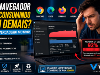 Notebook Com Google Chrome, Edge, Firefox E Opera Consumindo Muita Memória Ram No Windows 11 Enquanto Técnico Da Vmia Analisa Desempenho Do Computador.