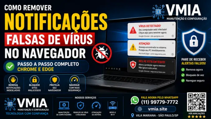 Como remover notificações falsas de vírus no navegador Chrome e Edge passo a passo