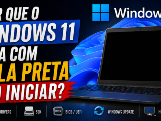 Notebook Com Tela Preta Mostrando Problema De Inicialização No Windows 11 Com Destaque Para Drivers, Ssd, Bios, Windows Update E Hdmi.