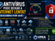 Banner Ilustrativo Mostrando Um Notebook Com Teste De Velocidade Da Internet, Escudos De Segurança E Elementos De Antivírus, Representando Como Softwares De Proteção Podem Influenciar A Velocidade Da Conexão E A Navegação No Windows.