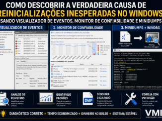Infográfico Mostrando Como Descobrir A Causa De Reinicializações Inesperadas No Windows Utilizando O Visualizador De Eventos, O Monitor De Confiabilidade E A Análise De Arquivos Minidump Com O Windbg.