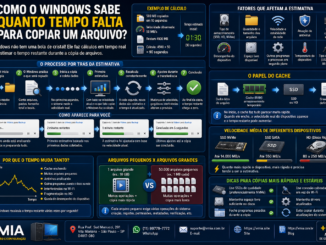 Infográfico Explicando Como O Windows Calcula O Tempo Restante Durante A Cópia De Arquivos Utilizando Velocidade De Transferência, Cache, Ssd, Hd E Algoritmos De Estimativa.