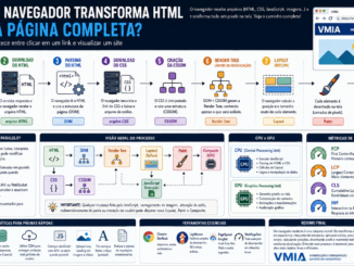 Infográfico Mostrando Como Um Navegador Transforma Um Arquivo Html Em Uma Página Completa, Explicando As Etapas De Requisição Http, Download Do Html, Parsing, Criação Da Dom, Download Do Css, Cssom, Render Tree, Layout, Paint, Composição Pela Gpu, Execução Do Javascript E Métricas De Desempenho Como Lcp, Cls E Inp.