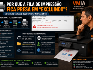 Tela Do Windows Mostrando Documento Preso Na Fila De Impressão Com Status &Quot;Excluindo&Quot;, Enquanto Uma Impressora Aguarda Processamento Do Trabalho.