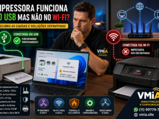 Técnico Da Vmia Analisando Uma Impressora Que Funciona Normalmente Via Cabo Usb, Mas Não É Encontrada Quando Conectada Ao Wi-Fi Em Um Computador Windows.