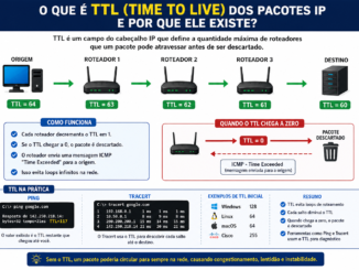 Infográfico Explicando O Funcionamento Do Ttl (Time To Live) Em Pacotes Ip, Mostrando A Redução Do Valor Ttl Em Cada Roteador, Exemplos Com Ping E Tracert E A Prevenção De Loops De Roteamento.