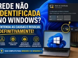 Notebook Com Windows 11 Exibindo Erro &Quot;Rede Não Identificada&Quot; Ao Lado De Um Roteador Wi-Fi, Ilustrando Guia Completo Para Diagnosticar E Corrigir Problemas De Rede No Windows 10 E Windows 11.
