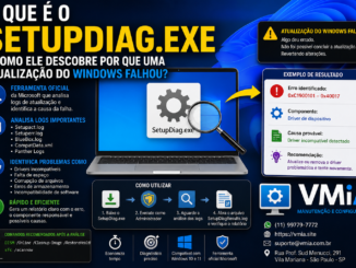 Infográfico Explicando A Ferramenta Setupdiag.exe Da Microsoft, Utilizada Para Analisar Logs Do Windows Update E Identificar Causas De Falhas Em Atualizações Do Windows 10 E Windows 11.