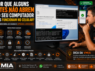 Técnico Da Vmia Diagnosticando Problema De Acesso A Sites No Windows Enquanto O Site Funciona Normalmente No Celular. Tela Exibe Configurações De Dns, Prompt De Comando E Erros De Navegação.
