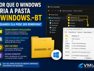 Pasta $Windows.~Bt Do Windows Exibida No Explorador De Arquivos Mostrando Informações Sobre Sua Função Durante Atualizações Do Sistema E Quando Pode Ser Removida Com Segurança.