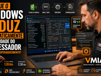 Técnico Da Vmia Analisando Frequência Reduzida Do Processador Em Computador Windows Com Temperatura Normal E Desempenho Limitado.