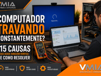 Técnico Realizando Diagnóstico Em Notebook E Computador Com Travamentos Constantes No Windows Durante Manutenção De Desempenho.