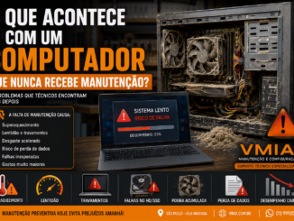Computador Com Acúmulo Excessivo De Poeira Interna E Notebook Exibindo Alerta De Sistema Lento E Risco De Falha Por Falta De Manutenção Preventiva.