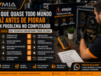 Técnico Realizando Diagnóstico Em Computador Enquanto Painel Destaca Os Principais Erros Que Podem Agravar Problemas De Hardware E Desempenho.