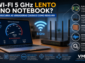 Notebook Conectado Ao Wi-Fi De 5 Ghz Apresentando Velocidade Baixa Durante Um Teste De Internet, Ilustrando Fatores Como Placa Wi-Fi, Largura De Canal, Interferências E Limitações Do Roteador.