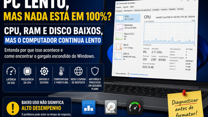 PC lento mesmo com CPU, RAM e disco apresentando baixo uso no Windows