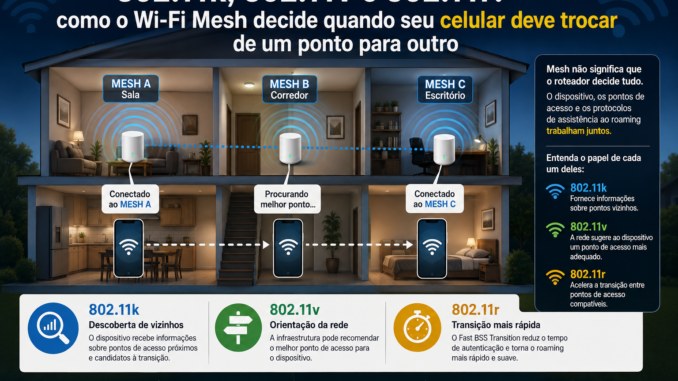 802.11k, 802.11v e 802.11r explicando como funciona o roaming entre pontos de uma rede Wi-Fi Mesh