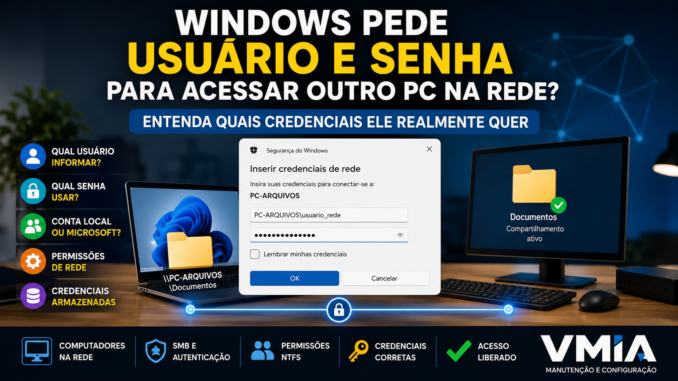Windows pede usuário e senha para acessar outro PC na rede e solicita credenciais de rede