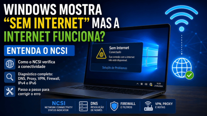 Windows mostra Sem Internet mesmo com a conexão funcionando por causa do NCSI