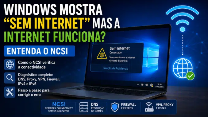 Windows mostra Sem Internet mesmo com a conexão funcionando por causa do NCSI