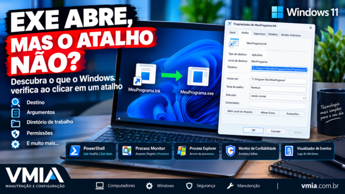 Programa abre pelo EXE, mas o atalho não funciona no Windows 11