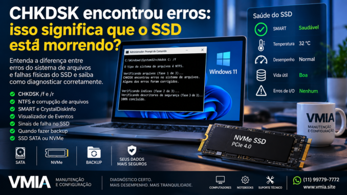 CHKDSK encontrou erros no Windows 11 durante diagnóstico da saúde de um SSD NVMe
