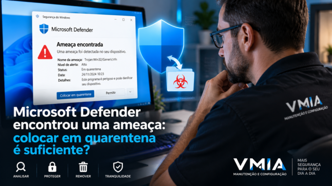 Microsoft Defender encontrou uma ameaça no Windows 11 e colocou o arquivo em quarentena para impedir sua execução