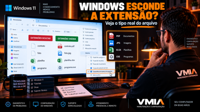 Como mostrar extensões de arquivos no Windows 11 para visualizar PDF, JPG, XLSX e EXE no Explorador de Arquivos
