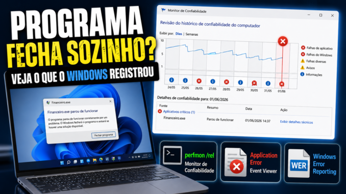 Programa fecha sozinho no Windows 11 com diagnóstico pelo Monitor de Confiabilidade