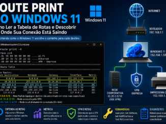 Route Print No Windows 11 Mostrando Tabela De Rotas Ipv4, Gateway, Métricas, Vpn E Interfaces Para Diagnóstico De Rede