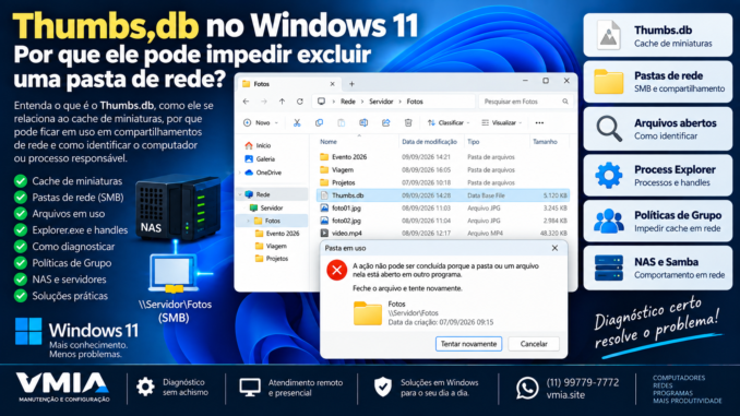 Thumbs.db no Windows 11 impedindo excluir uma pasta de rede por arquivo em uso