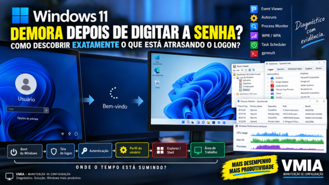 Windows 11 demora depois de digitar a senha com diagnóstico de logon lento usando Event Viewer, Process Monitor, Autoruns e WPR
