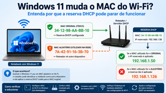 Windows 11 usando MAC aleatório no Wi-Fi e impedindo a aplicação de uma reserva DHCP