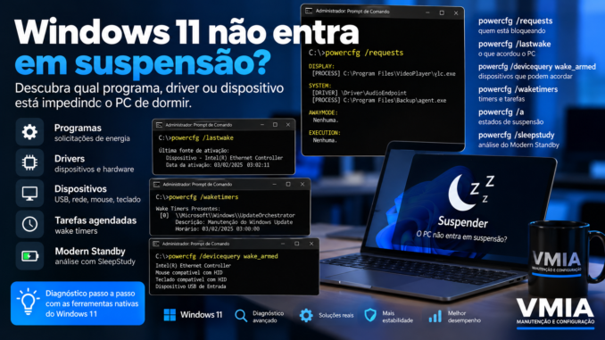 Windows 11 não entra em suspensão com Powercfg identificando programa, driver ou dispositivo que impede o PC de dormir