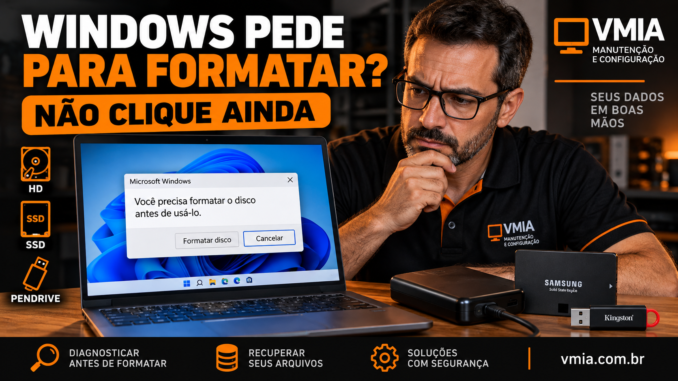 Windows pede para formatar o disco antes de usá-lo com HD, SSD e pendrive conectados ao computador