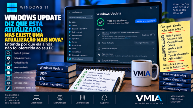 Windows Update diz que está atualizado no Windows 11, mas existe uma atualização mais nova que ainda não foi oferecida ao computador.