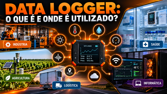 Data Logger e suas aplicações na indústria, agricultura, saúde, logística e informática, com sensores de temperatura, umidade e pressão.