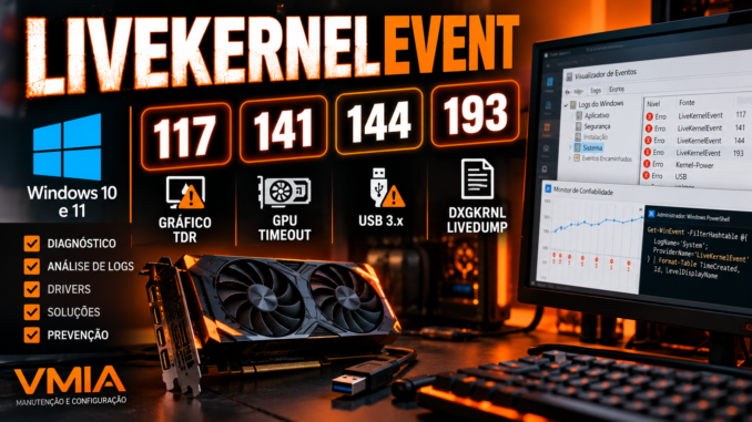 LiveKernelEvent 117, 141, 144 e 193 no Windows 10 e 11: diagnóstico de erros de GPU, USB e drivers com ferramentas do Windows.