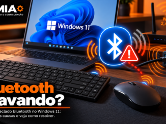 Notebook Windows 11 Com Mouse E Teclado Bluetooth, Símbolo De Conexão Bluetooth E Alerta De Interferência Wi-Fi De 2,4 Ghz.
