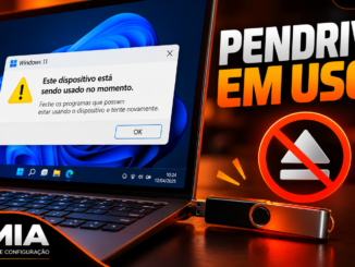 Notebook Com Windows 11 Exibindo Aviso De Pendrive Em Uso, Dispositivo Usb Conectado E Símbolo De Remoção Segura Bloqueada.