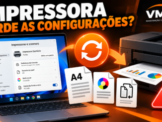 Windows 11 Perde Configurações Da Impressora Após Reiniciar, Com Notebook Exibindo Papel A4, Impressão Colorida, Frente E Verso E Alerta De Erro.